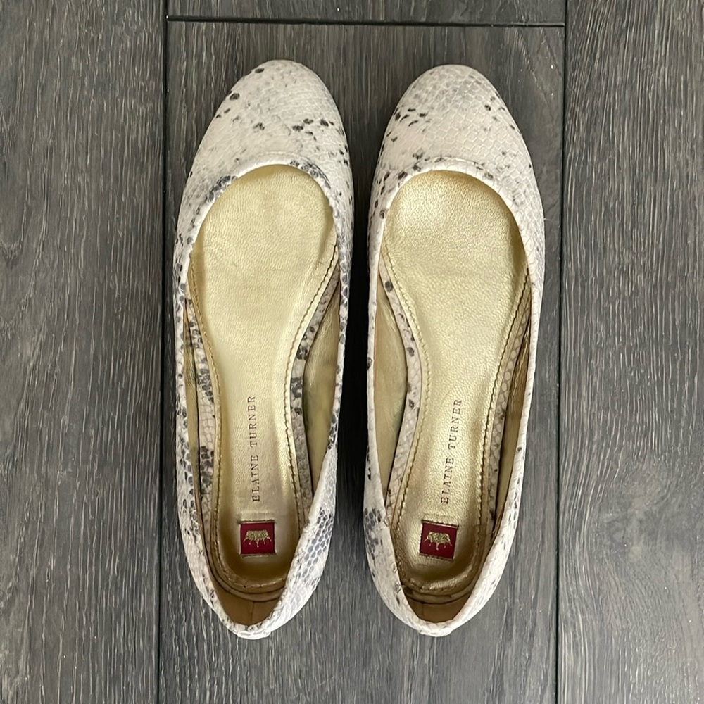Elaine Turner Snakeskin Ballet Flats Neutral Gray White - Size 9.5